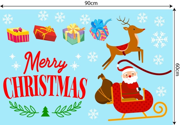 Decal trang trí noel ông già noel và túi quà hạnh phúc