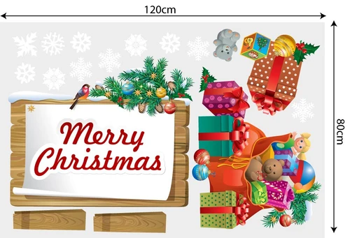 Decal trang trí combo ông già noel vui vẻ và hộp quà 2