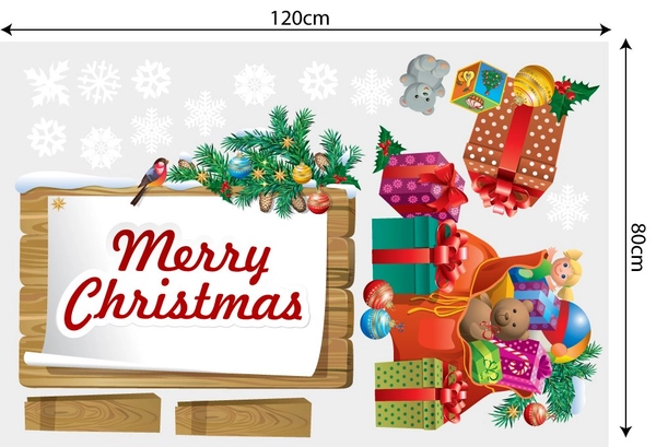 Combo decal trang trí ông già noel vui vẻ và hộp quà 2