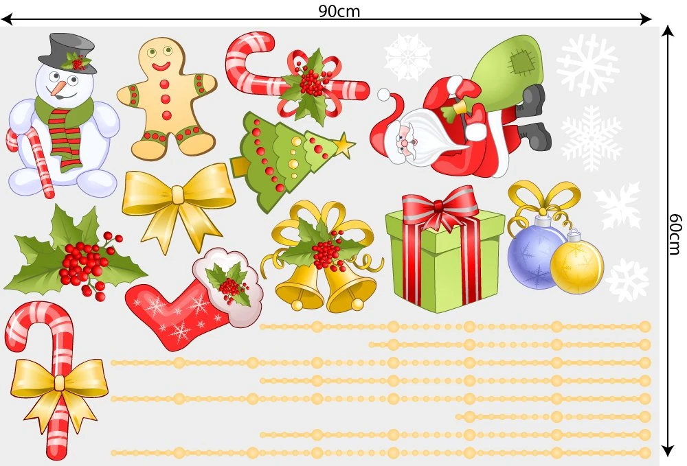 Decal trang trí combo ông già noel vui vẻ và hộp quà 2
