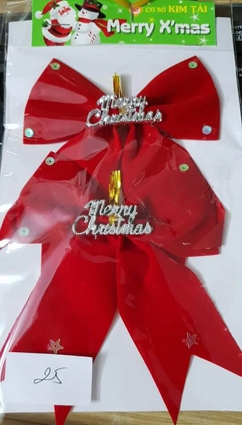 Đồ trang trí noel 2 nơ đỏ to merry christmas trang trí