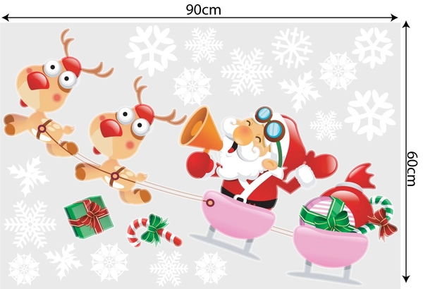 Decal trang trí combo ông già noel vui vè và đàn tuần lộc