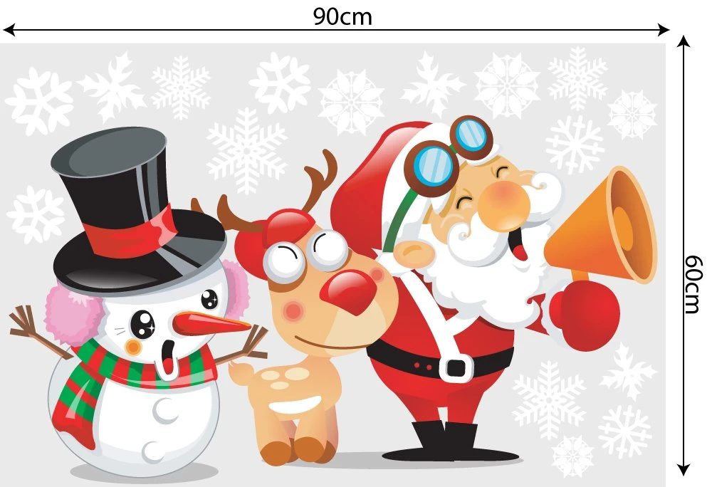 Decal trang trí combo ông già noel vui vè và đàn tuần lộc