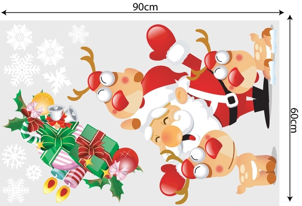 Decal trang trí combo ông già noel vui vè và đàn tuần lộc