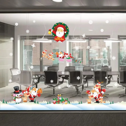 Decal trang trí combo ông già noel vui vè và đàn tuần lộc