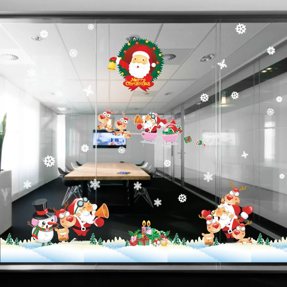 Decal trang trí combo ông già noel vui vè và đàn tuần lộc