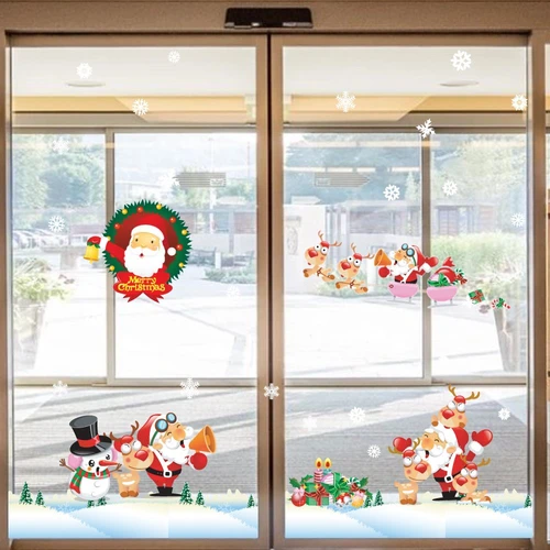 Decal trang trí combo ông già noel vui vè và đàn tuần lộc