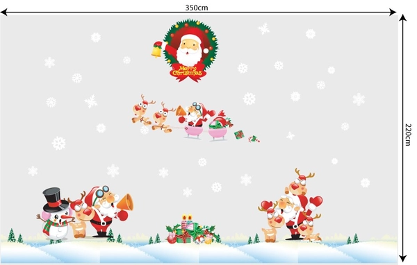 Decal trang trí combo ông già noel vui vè và đàn tuần lộc