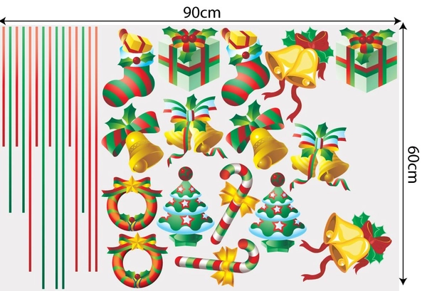 Decal trang trí combo ông già noel vui vẻ và cây thông xanh
