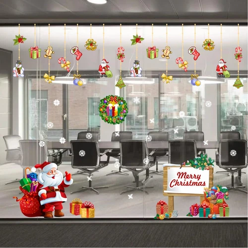 Decal trang trí combo ông già noel vui vẻ và hộp quà 2