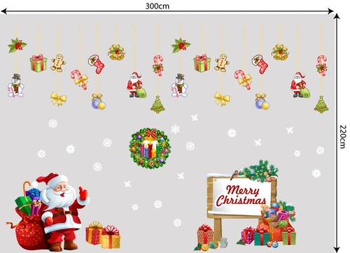 Decal trang trí combo ông già noel vui vẻ và hộp quà 2