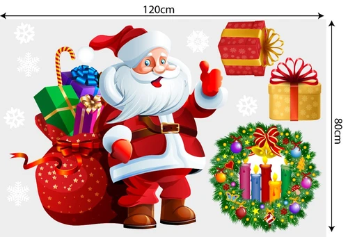Decal trang trí combo ông già noel vui vẻ và hộp quà 2