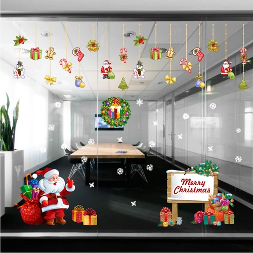 Decal trang trí combo ông già noel vui vẻ và hộp quà 2
