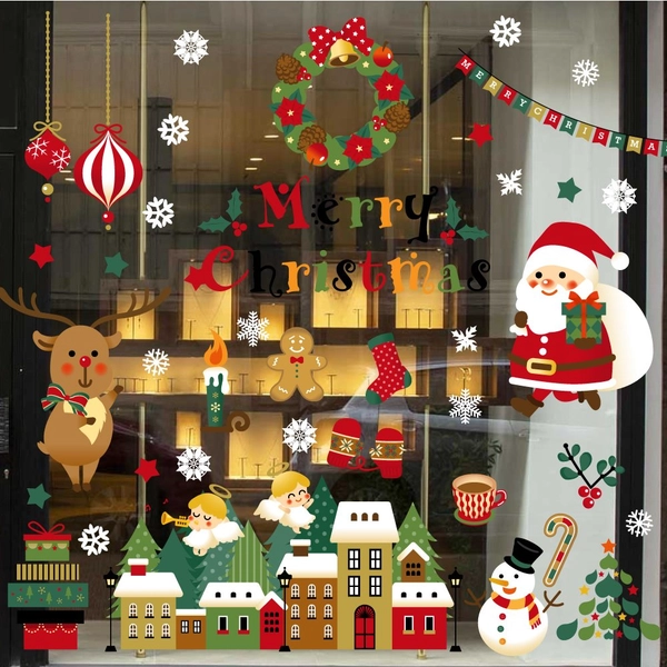 Decal trang trí ông già noel và tuần lộc