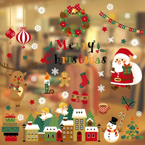 Decal trang trí ông già noel và tuần lộc