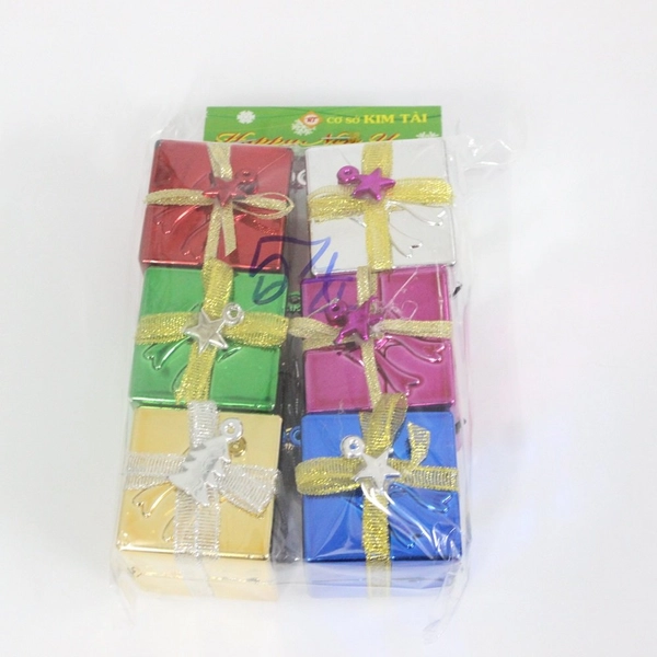 Đồ trang trí noel bộ 6 hộp quà treo nhiều màu