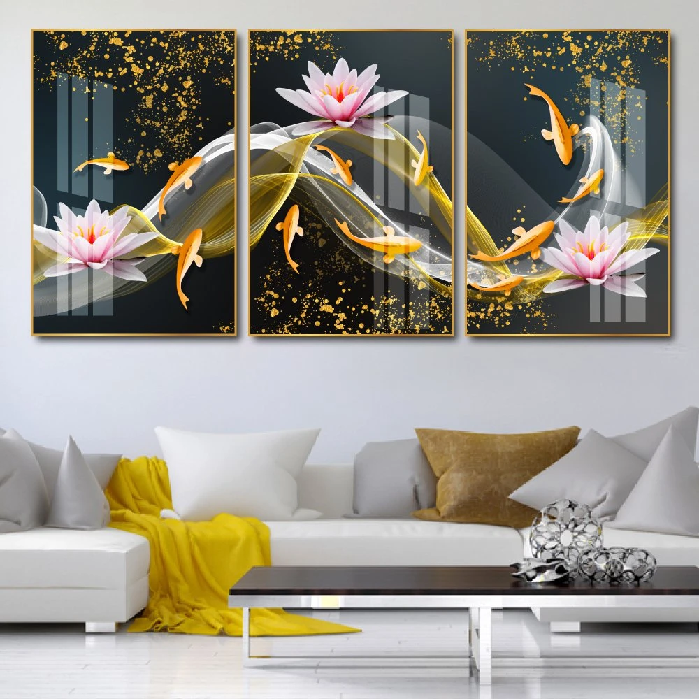 Tranh treo tường cá vàng và sen hồng