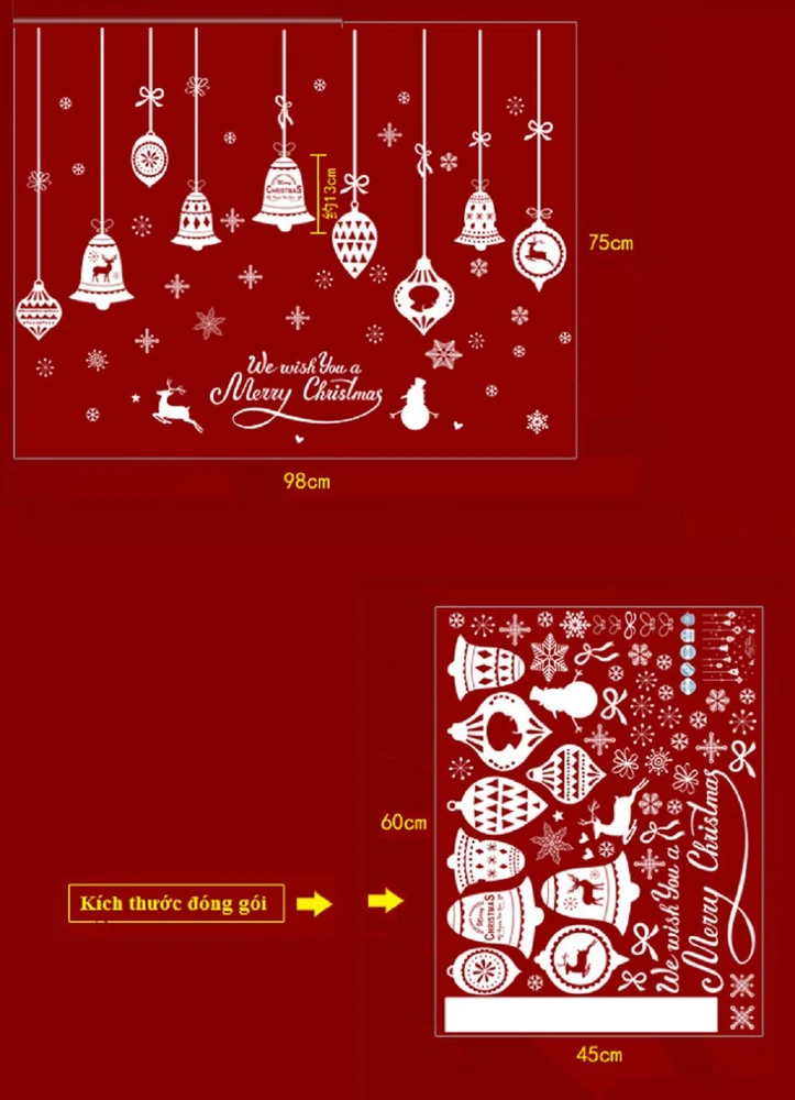 Decal trang trí noel dây treo we wish you a merry christmas