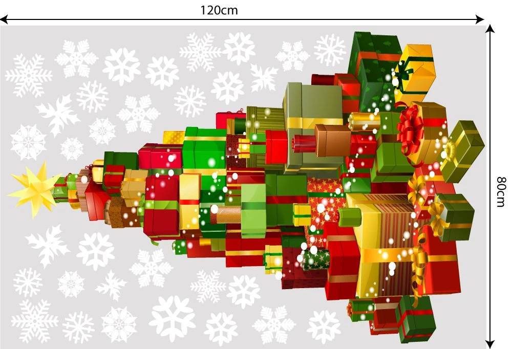 Decal trang trí combo cây thông đỏ và túi quà thần kỳ