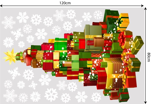 Decal trang trí combo cây thông đỏ và túi quà thần kỳ