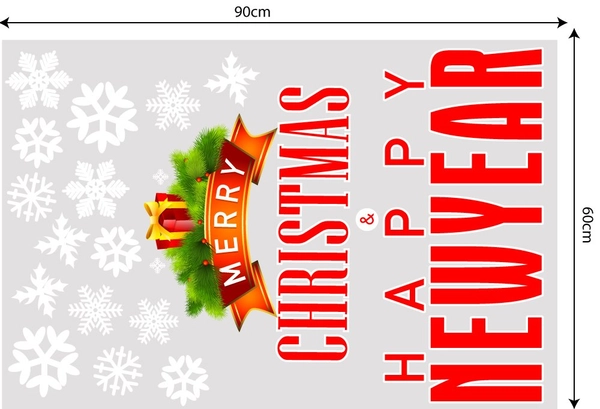 Decal trang trí combo cây thông đỏ và túi quà thần kỳ