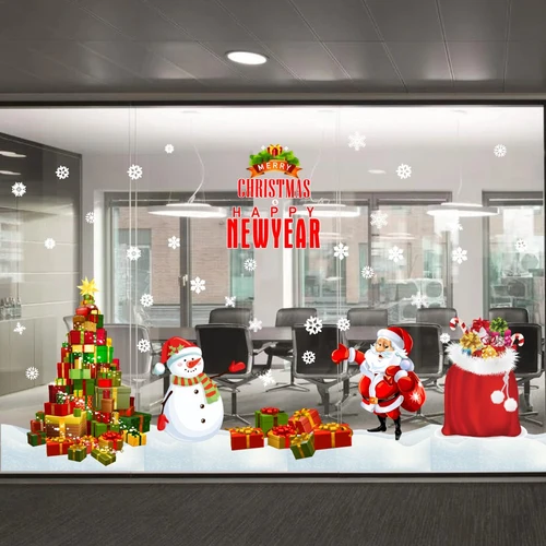 Decal trang trí combo cây thông đỏ và túi quà thần kỳ