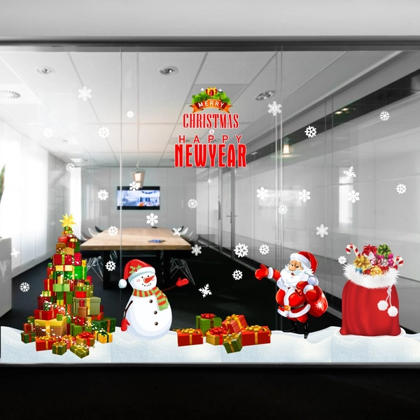 Decal trang trí combo cây thông đỏ và túi quà thần kỳ