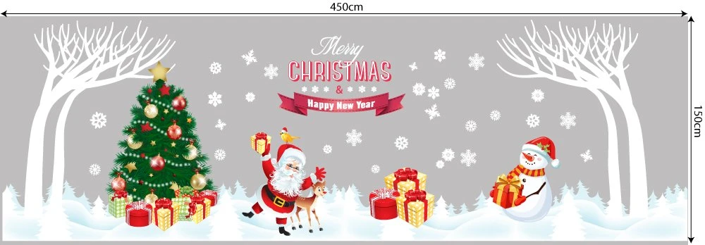 Decal trang trí combo cây thông xanh và ông già noel vui nhộn