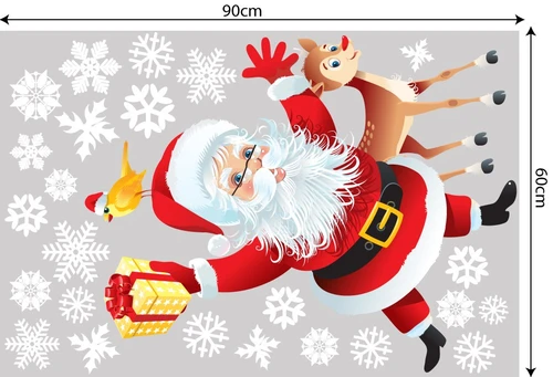 Decal trang trí combo cây thông xanh và ông già noel vui nhộn