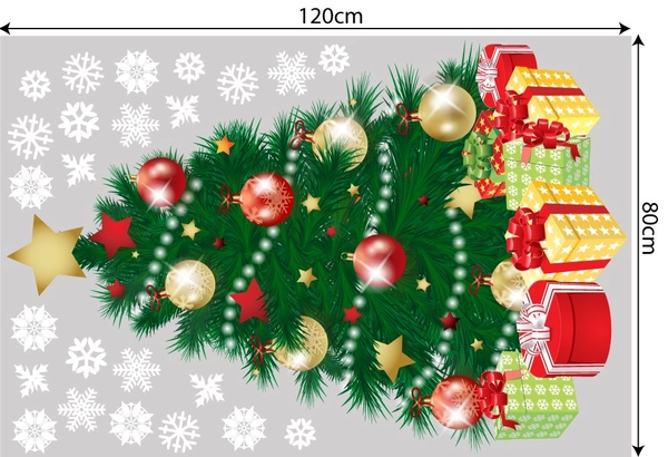 Decal trang trí combo ông già noel và cây thông xanh