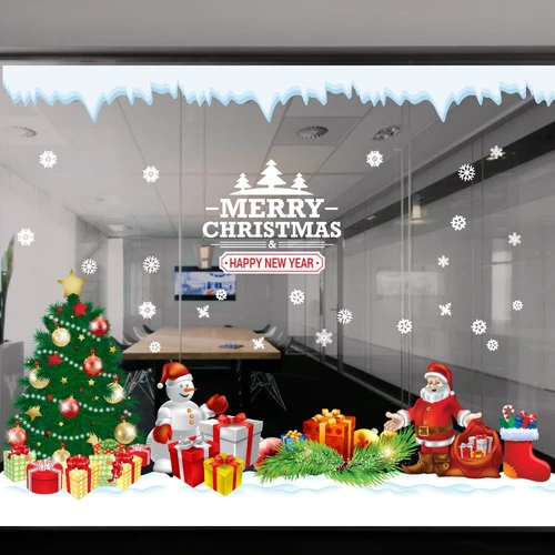 Decal trang trí combo ông già noel và cây thông xanh