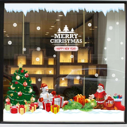 Decal trang trí combo ông già noel và cây thông xanh