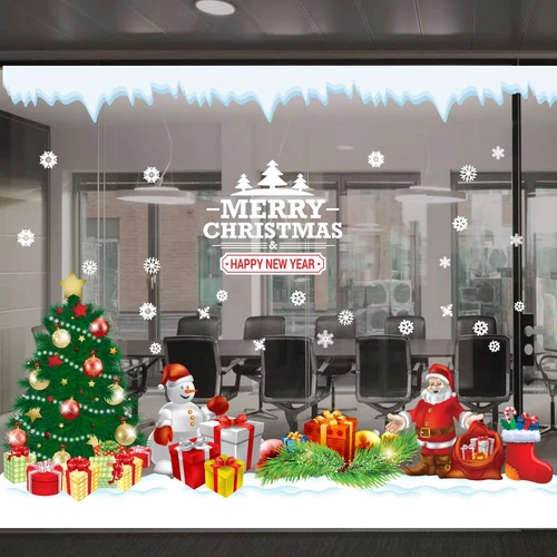 Decal trang trí combo ông già noel và cây thông xanh