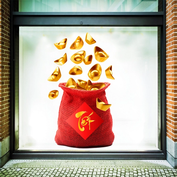 Decal trang trí tết túi tiền vàng phát tài