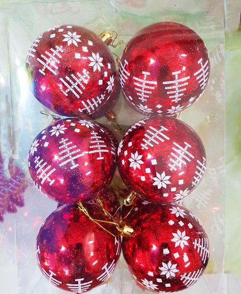Hộp 12 quả châu đỏ 8cm họa tiết noel cao cấp