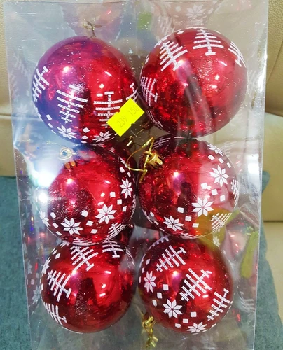 Đồ trang trí noel hộp quả châu đỏ họa tiết noel