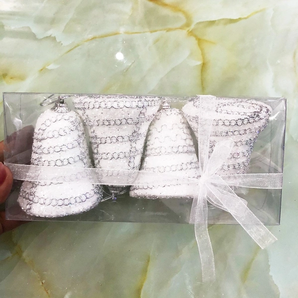 Đồ trang trí noel hộp 4 chuông đính kim tuyến