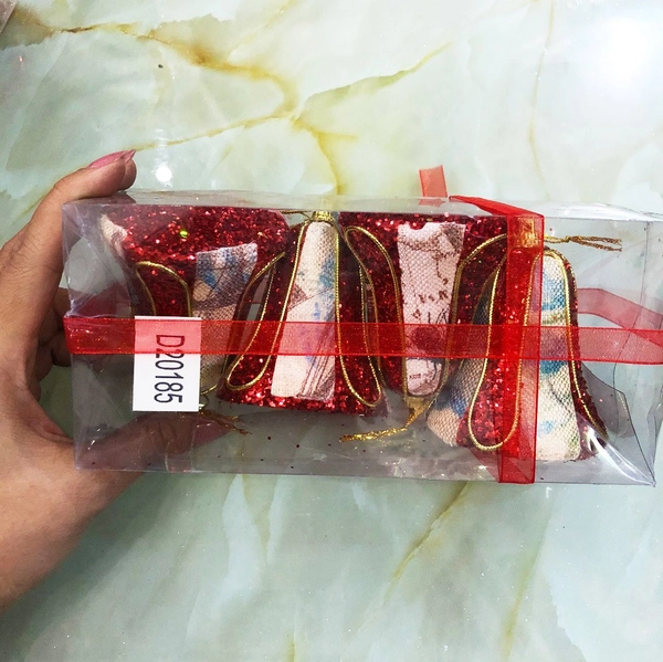 Đồ trang trí noel hộp 4 chuông đính kim tuyến