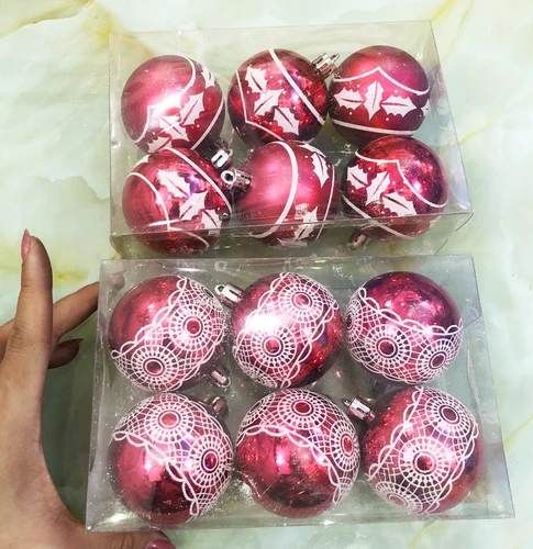 Đồ trang trí noel hộp châu họa tiết 6cm