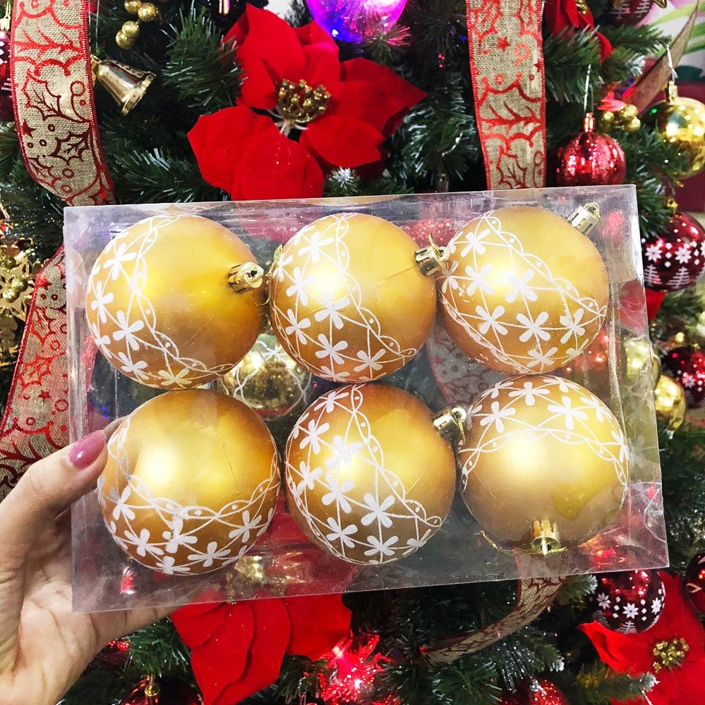 Đồ trang trí noel hộp quả châu vàng họa tiết size 8cm