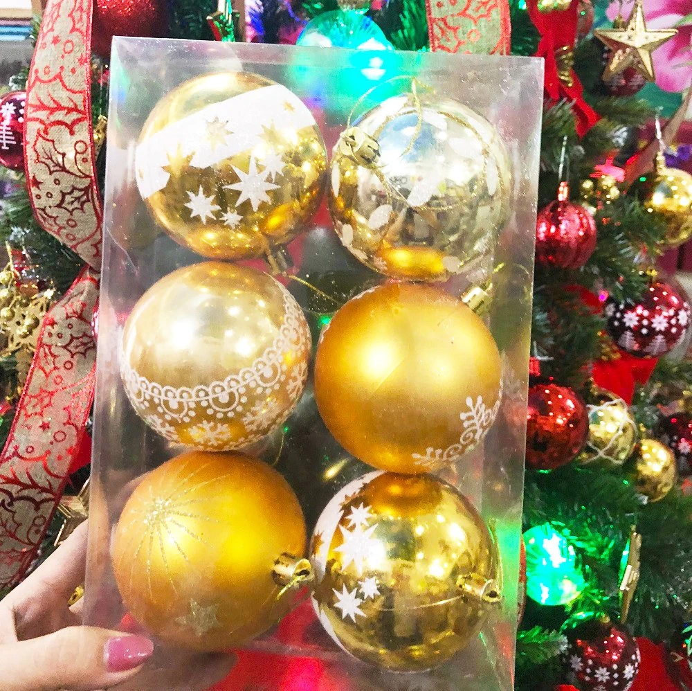 Đồ trang trí noel hộp quả châu vàng họa tiết size 8cm