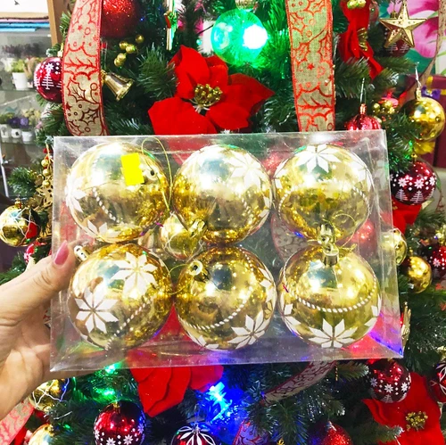 Đồ trang trí noel hộp quả châu vàng họa tiết size 8cm