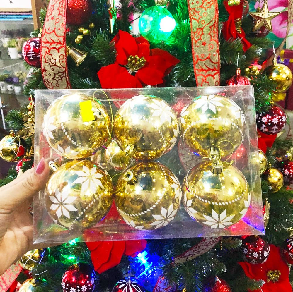 Đồ trang trí noel hộp quả châu vàng họa tiết size 8cm