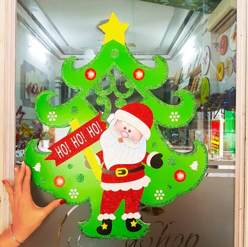 Đồ trang trí noel hình dán 2 mặt cây thông xanh