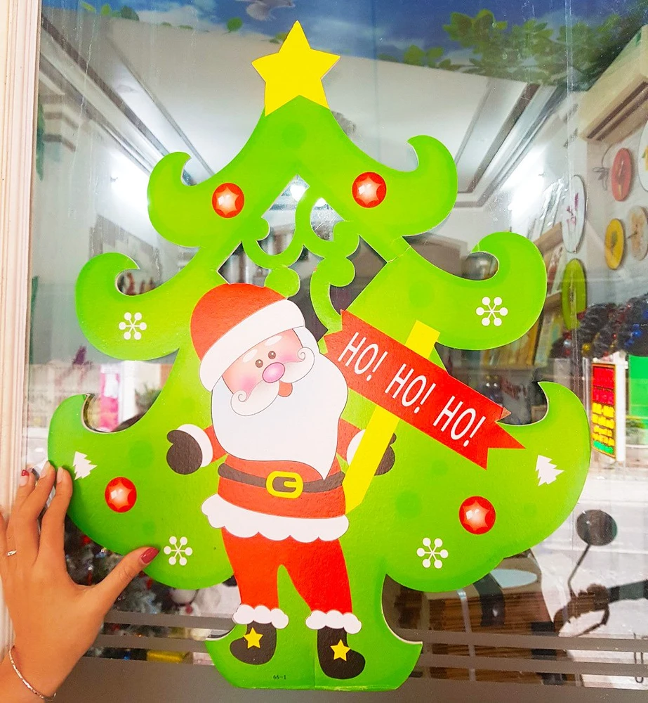 Đồ trang trí noel hình dán 2 mặt cây thông xanh