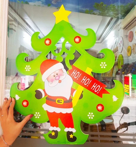 Đồ trang trí noel hình dán 2 mặt cây thông xanh
