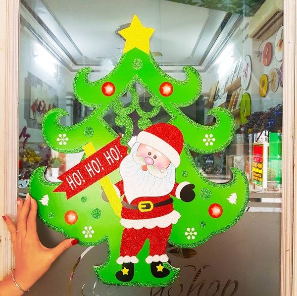 Đồ trang trí noel hình dán 2 mặt cây thông xanh