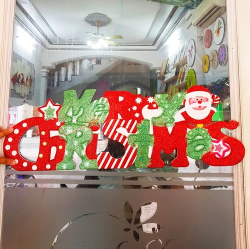 Đồ trang trí noel hình dán 2 mặt dây treo merry christmas