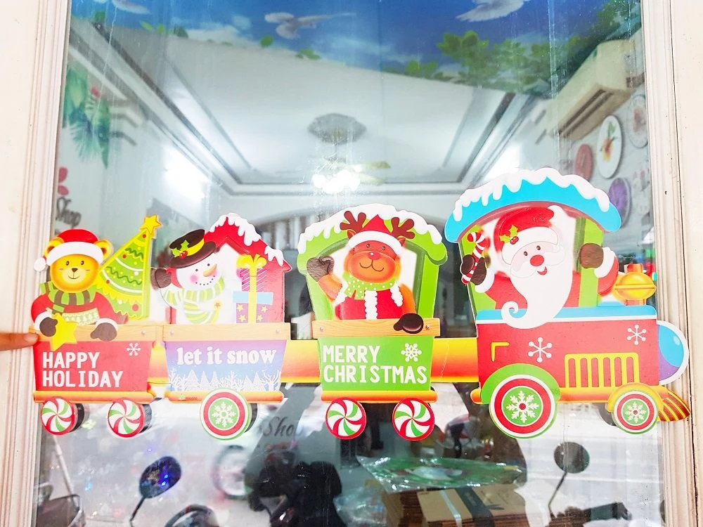 Đồ trang trí noel hình dán 2 mặt đoàn tàu noel