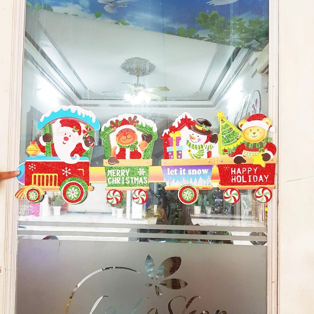 Đồ trang trí noel hình dán 2 mặt đoàn tàu noel